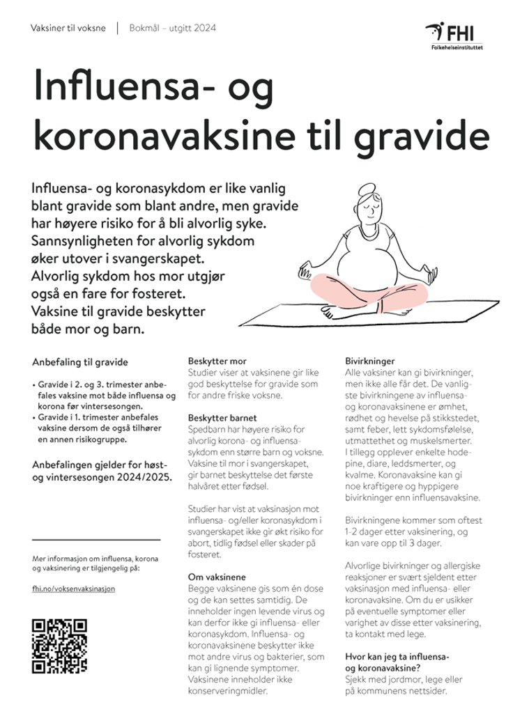 skjermdump infoskriv til gravide om korona- og influensavaksine