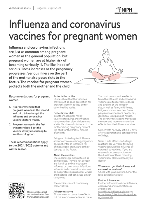 skjermdump infoskriv til gravide om korona- og influensavaksine