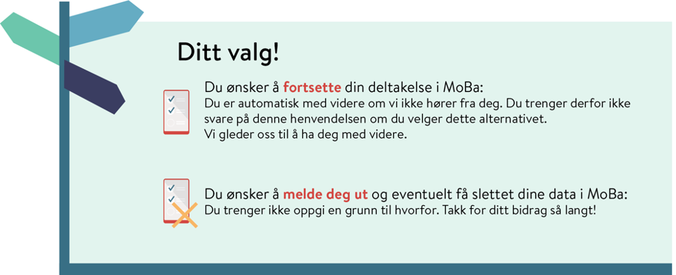 det er ditt valg om du ønsker å bli med videre i MoBa, eller om du vil melde deg ut og eventuelt slettes