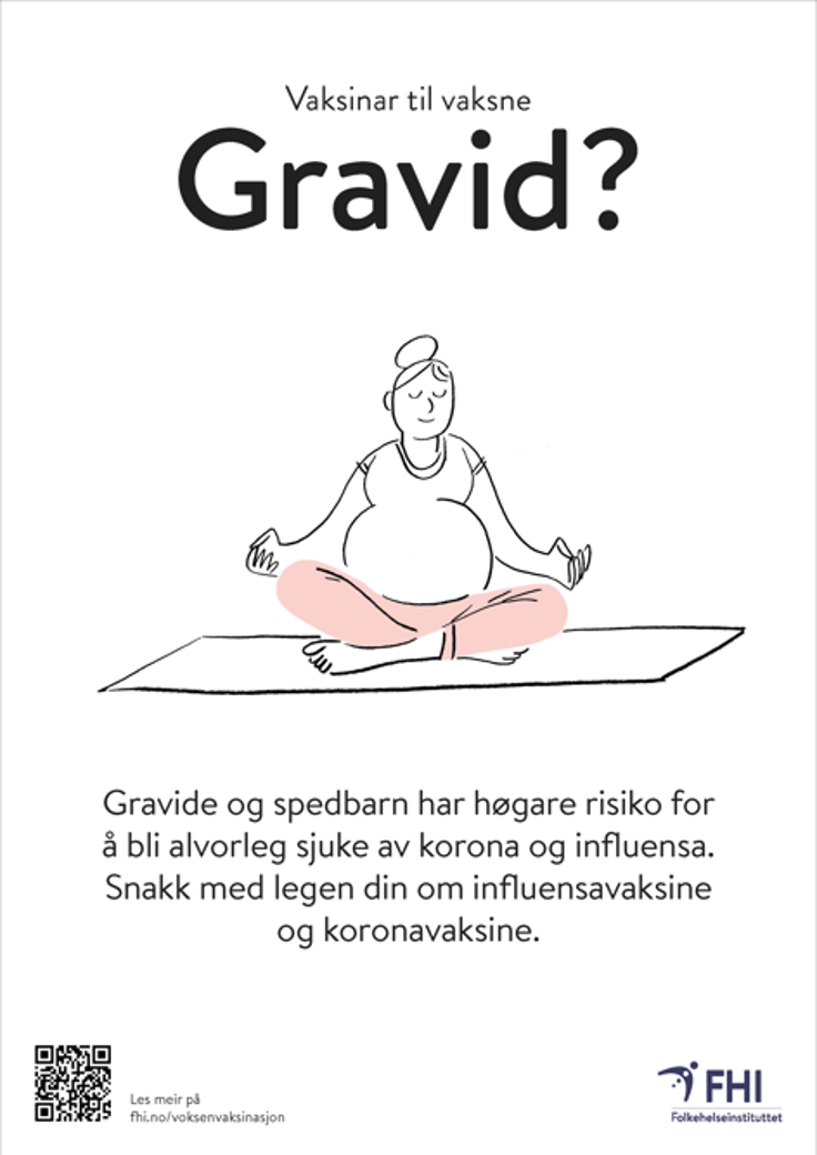 Skjermdump av plakat til gravide om influensa- og koronavaksine