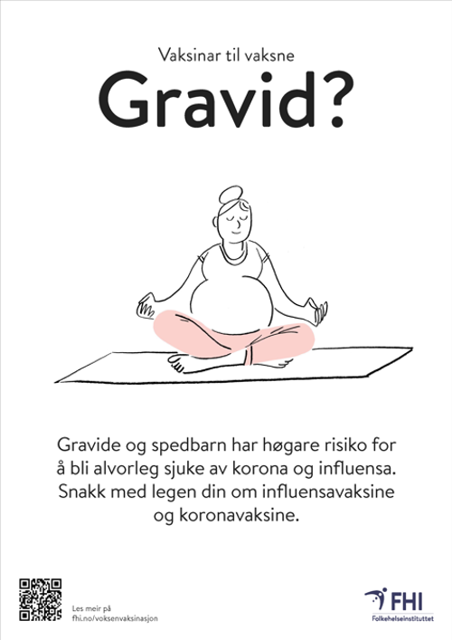 Skjermdump av plakat til gravide om influensa- og koronavaksine