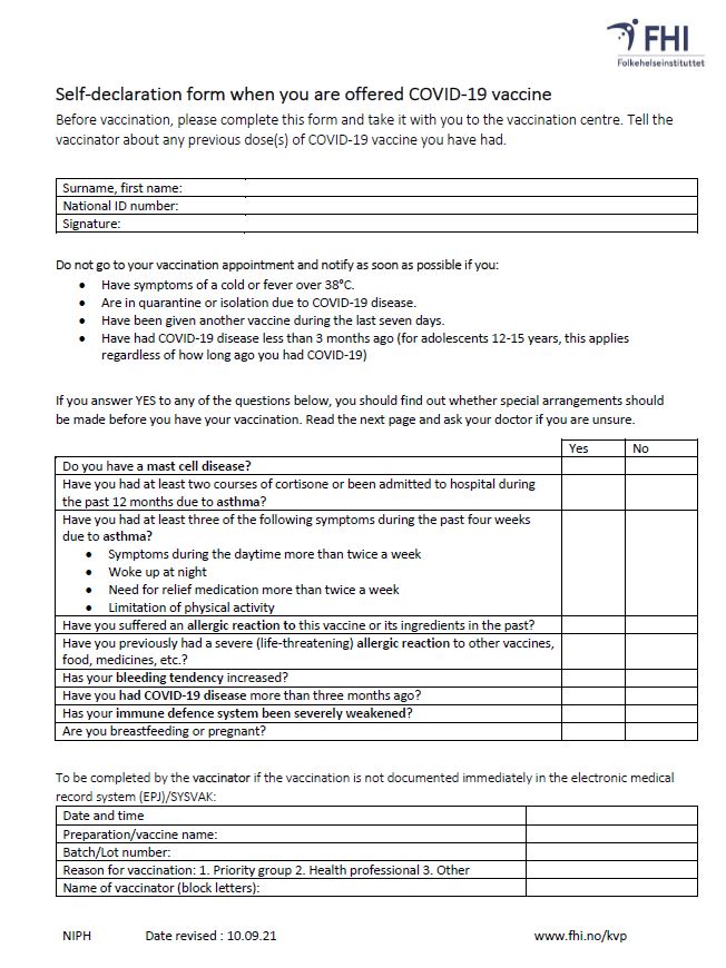 self declaration form for coronavirus vaccination niph