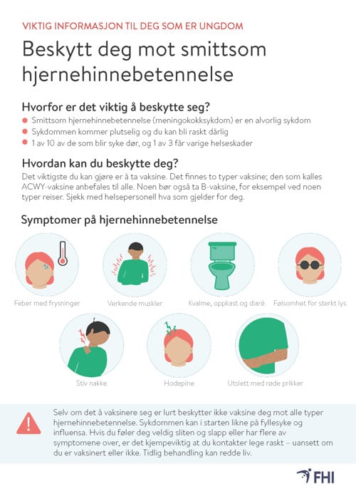 skjermdump av plakat om smittsom hjernehinnebetennelse