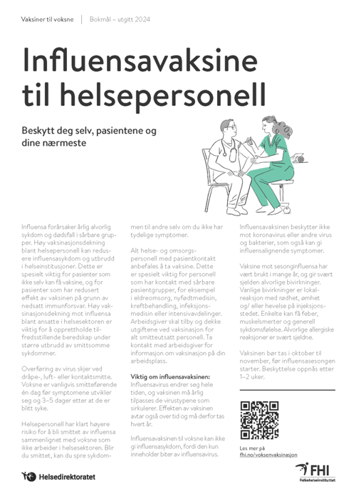 Skjermdump av infoskriv om influensavaksine til helsepersonell