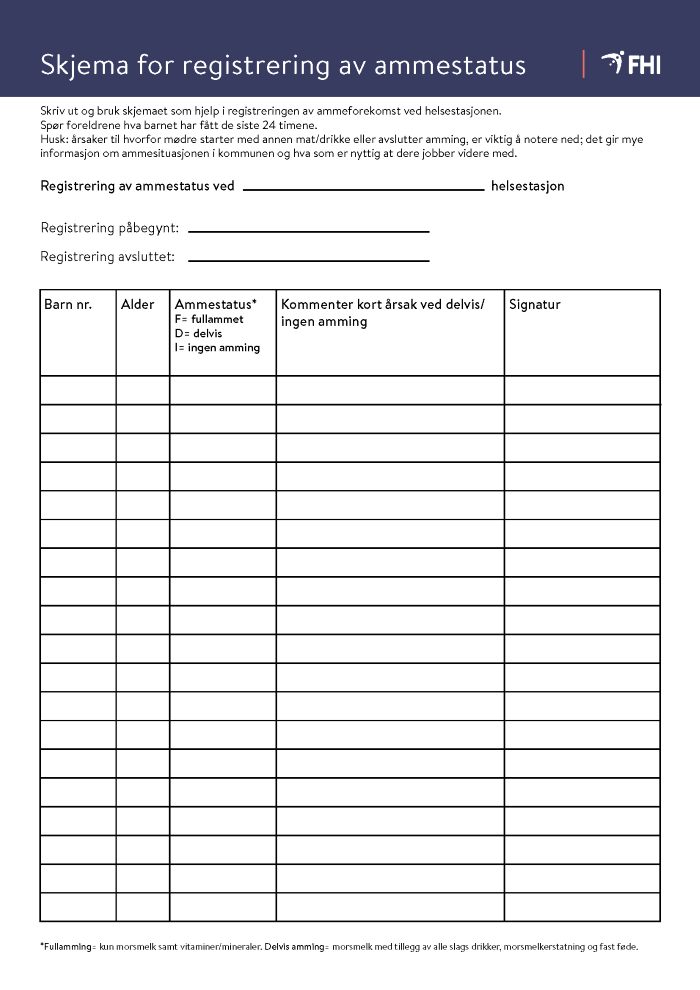 Skjema For Registrering Av Ammestatus - FHI