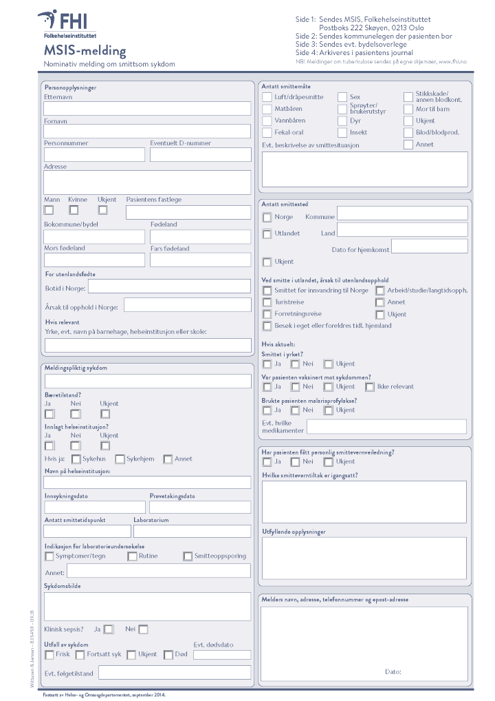 MSIS-melding. Nominativ melding om smittsom sykdom - FHI